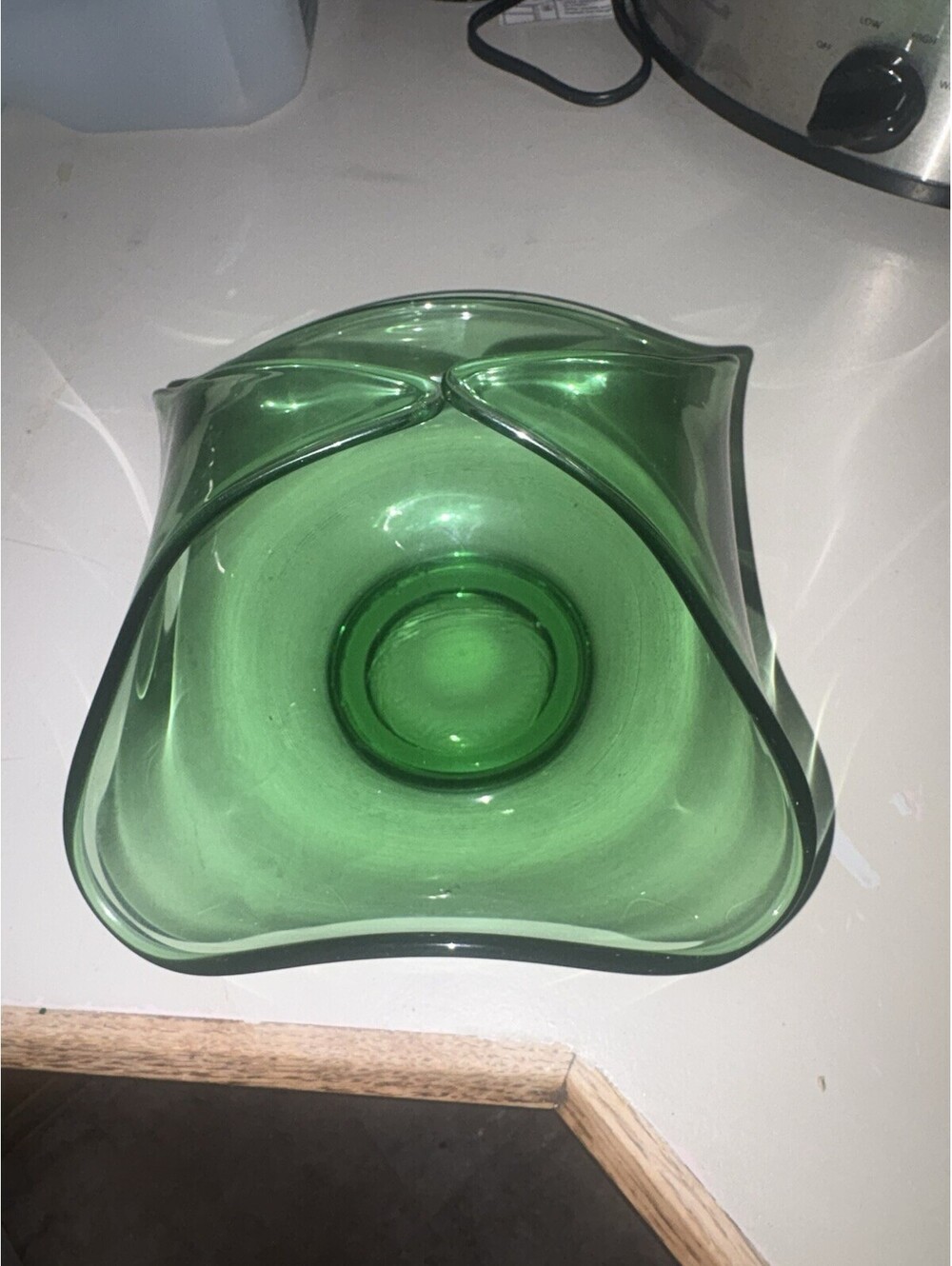 Vintage Viking Glass Green Handkerchief Handled Dish Basket